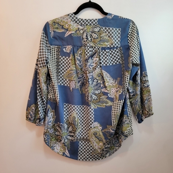 Jones NY Blue Boho Multi Color Print Top Size XS - Picture 2 of 3